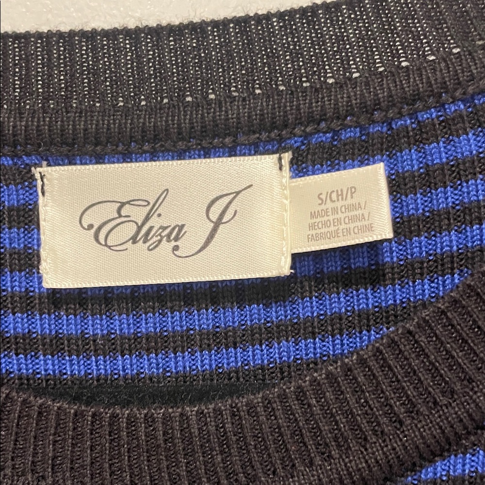 Eliza J Blue and Black Striped Long Sleeve Dress - Picture 4 of 9